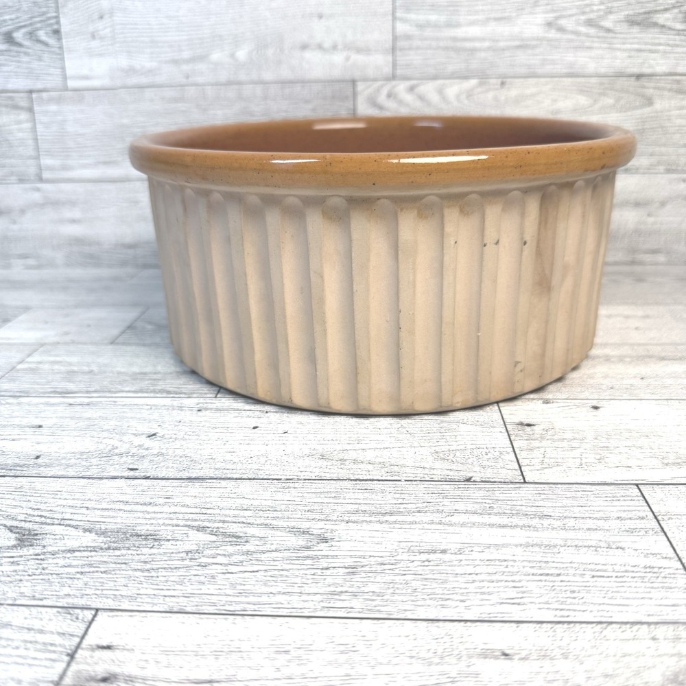 Bennington Potters Souffle Dish 1887 DG Brown Stoneware Fluted Baking Bowl